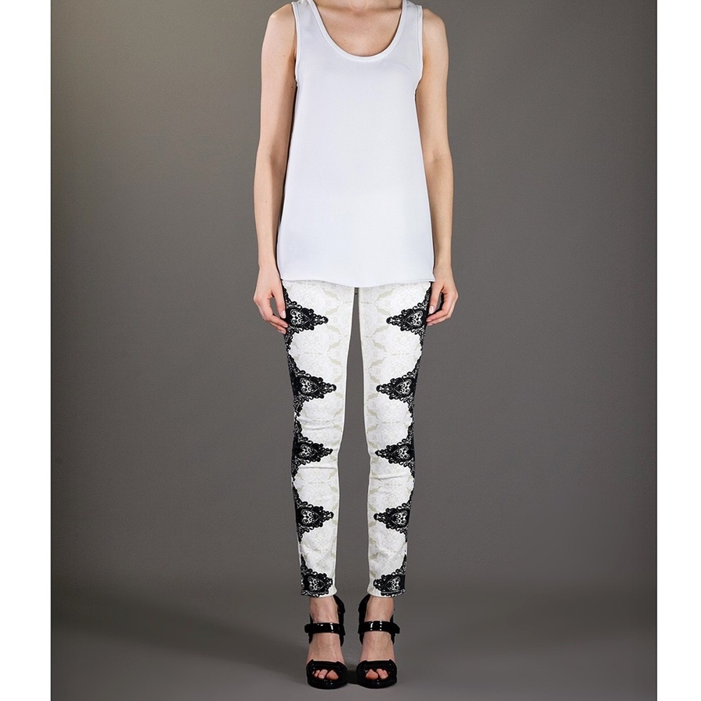 7FAM lace pattern printed color block skinny jeans - Picture 5 of 8